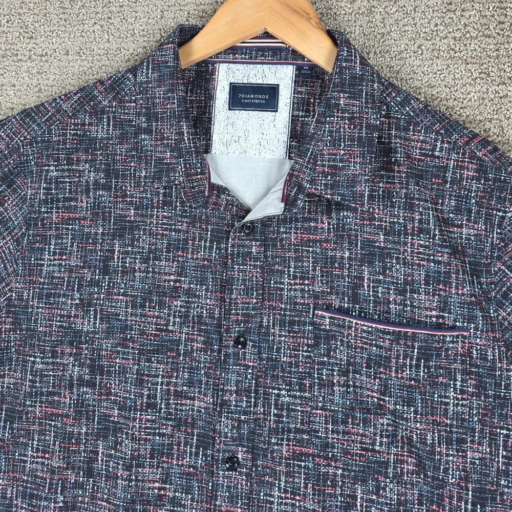 7 Diamonds Mens XXL 4 Way Stretch Short Sleeve Button Down Shirt Abstract Grid